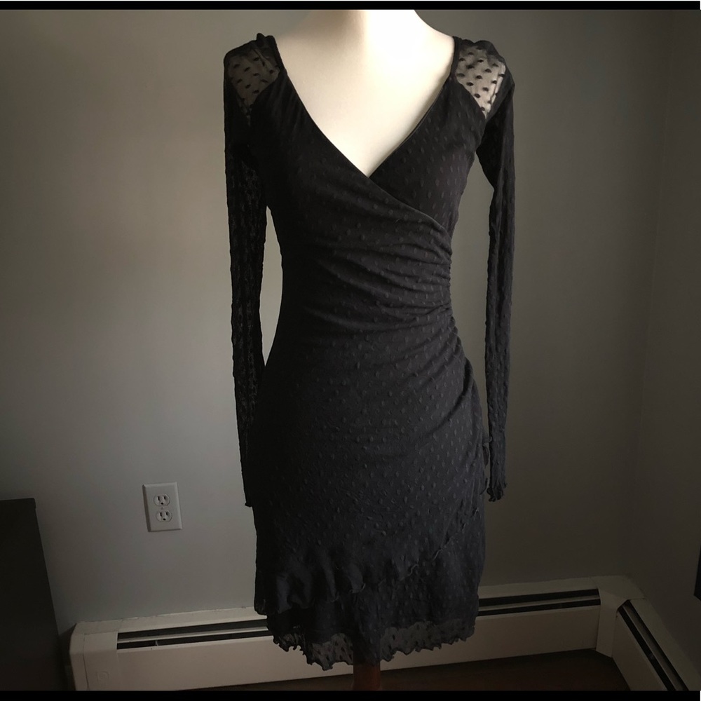 Betsey Johnson black faux wrap lace dress